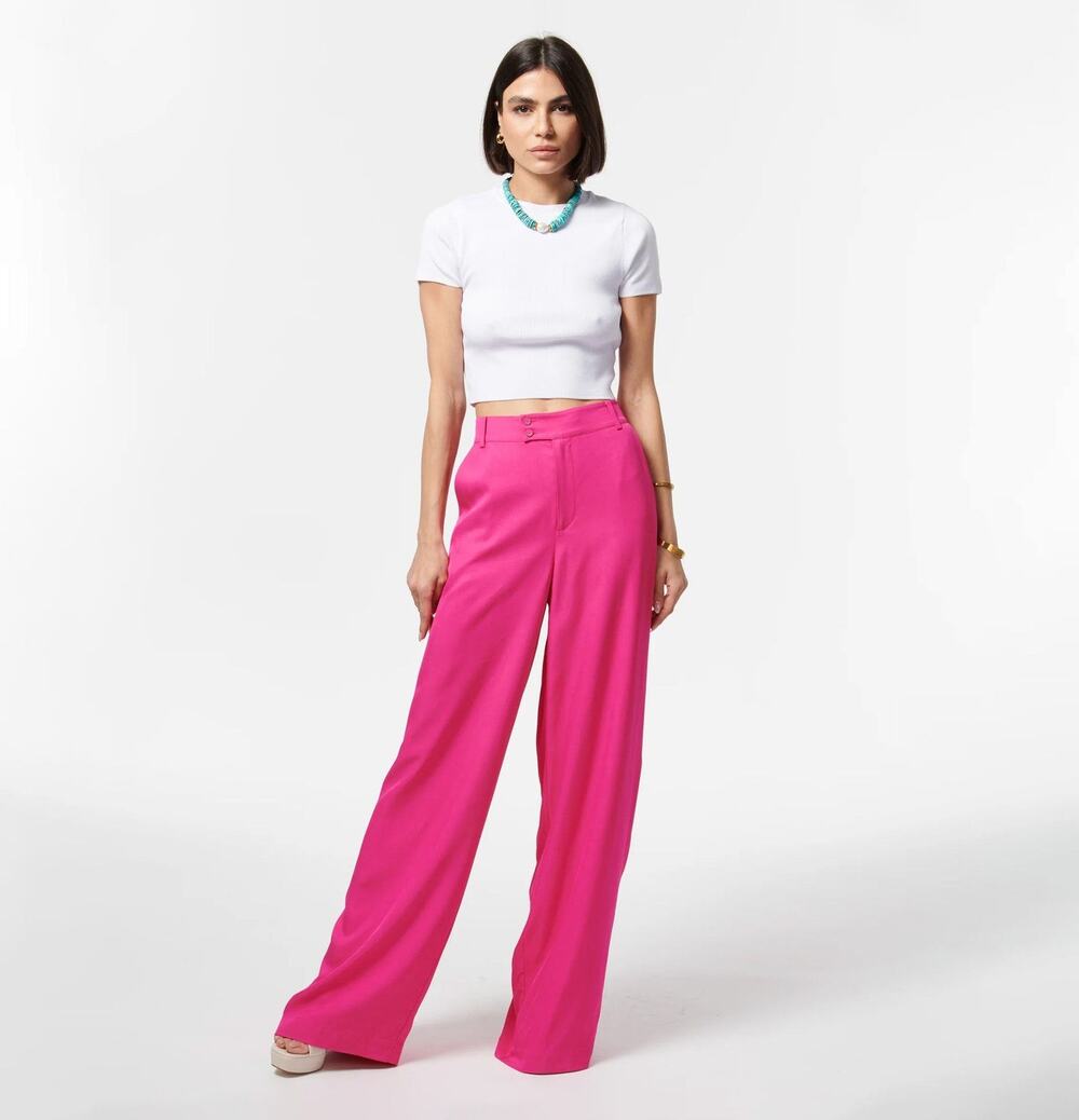 Cami NYC Anais High Rise Wide Leg Twill Trouser Pant Hyper Pink 4 Feminine